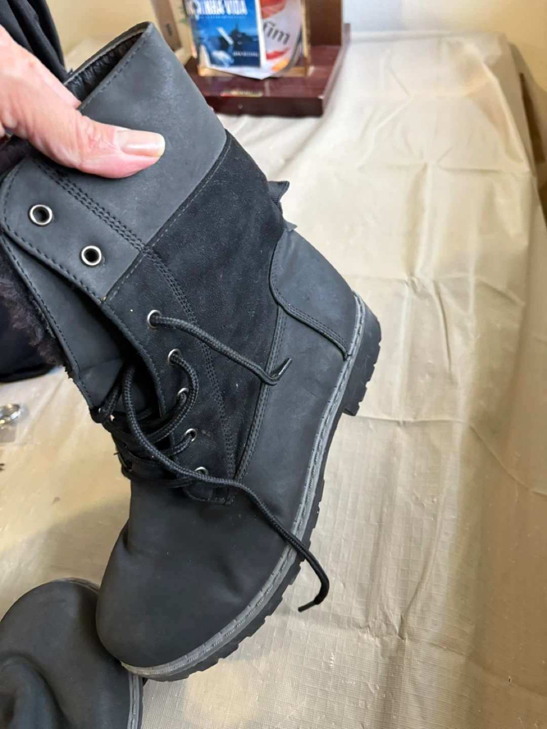 Black Faux Leather & Suede Winter Boots - photo 4