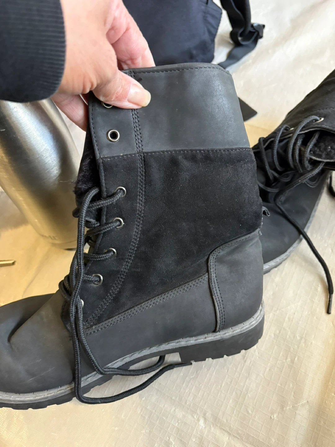 Black Faux Leather & Suede Winter Boots - photo 3