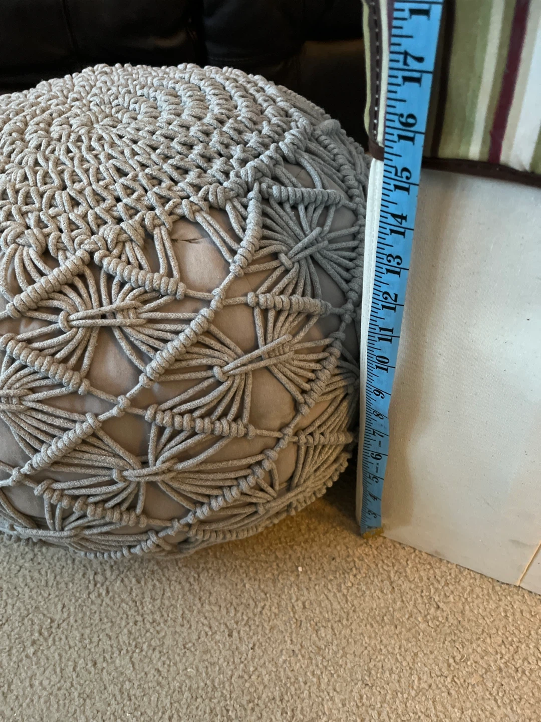 Grey Macrame Pouf Ottoman - photo 2