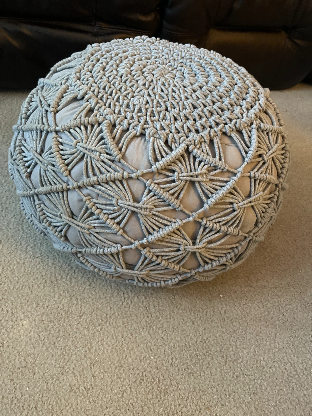 Grey Macrame Pouf Ottoman