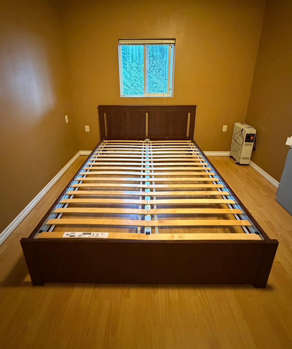 Dark Wood Queen Bed Frame with Slatted Base