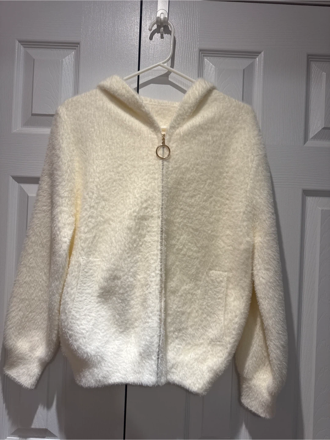 Cream Fuzzy Zip-Up Hoodie - photo 3