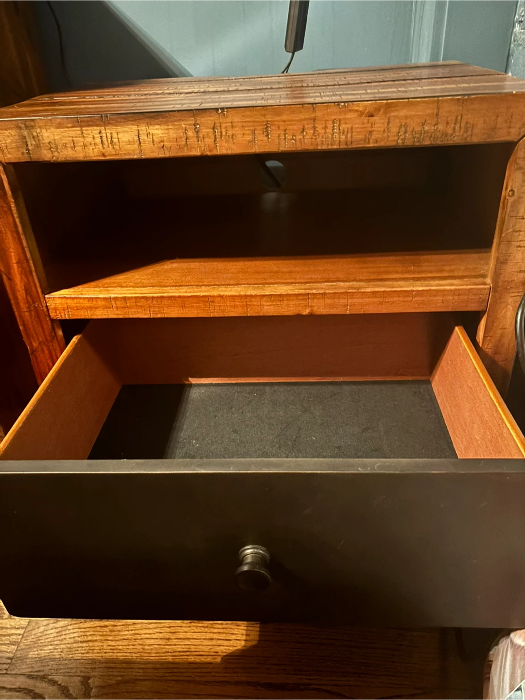 Wooden Nightstand with Drawer and Shelf - photo 3
