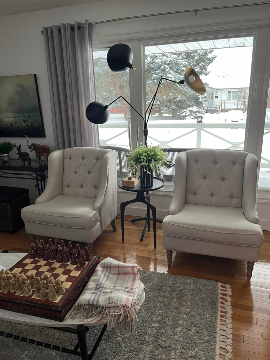 Light cream grey tone Tufted Wingback Accent Chair
