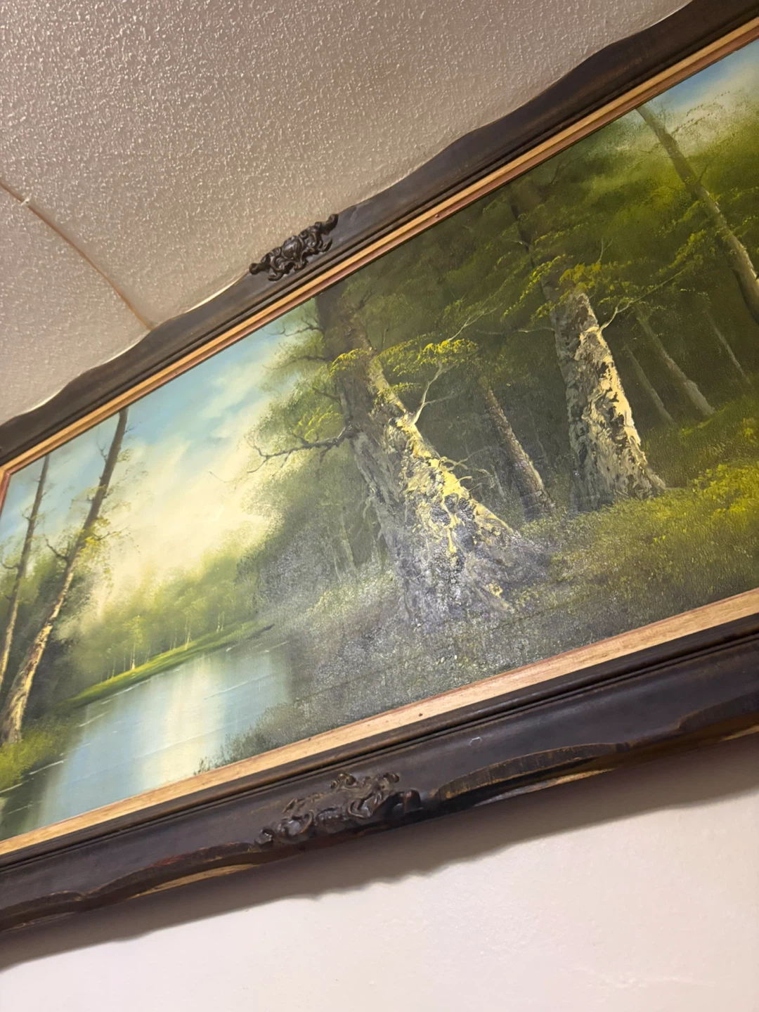 Vintage Landscape Painting of a Forest and River