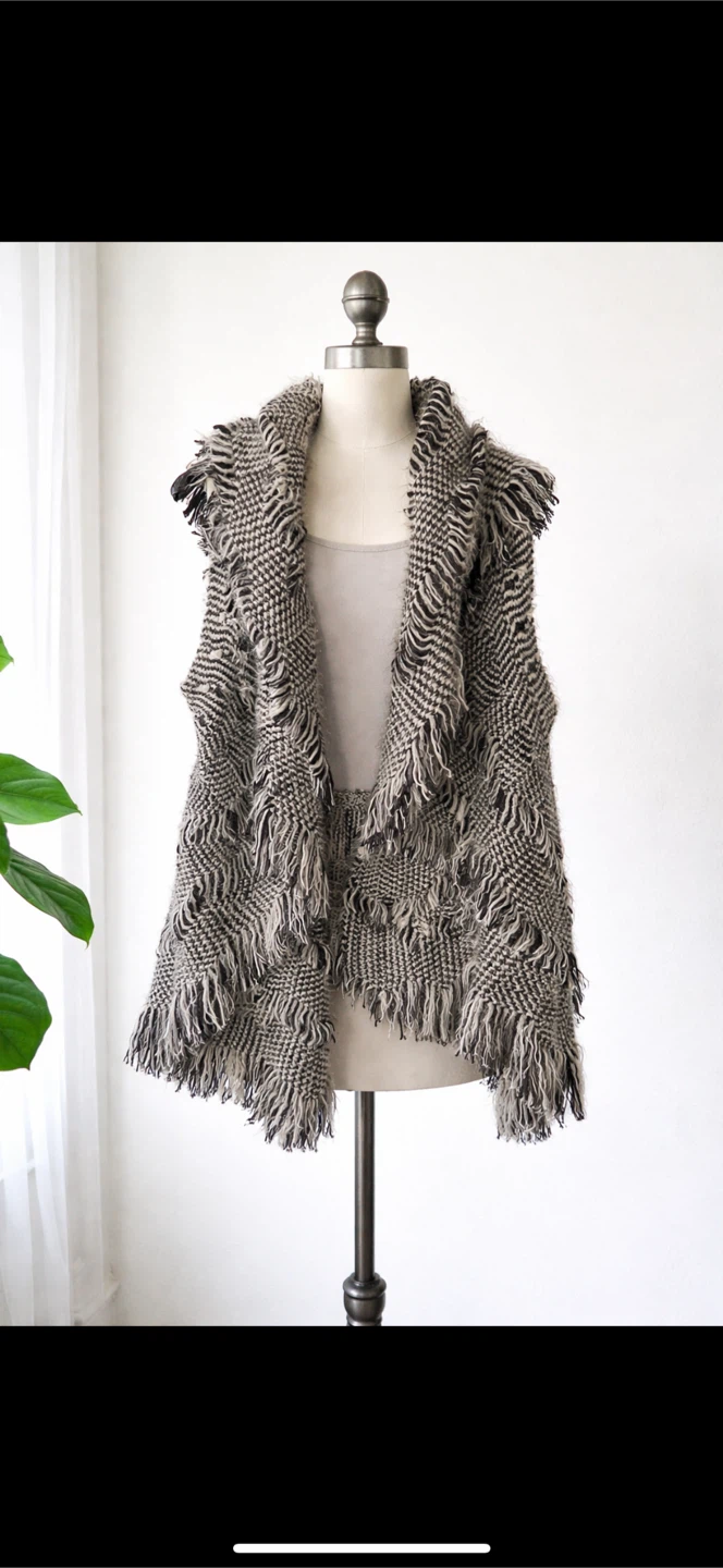 Cleo Black & White Fringe Knit Vest