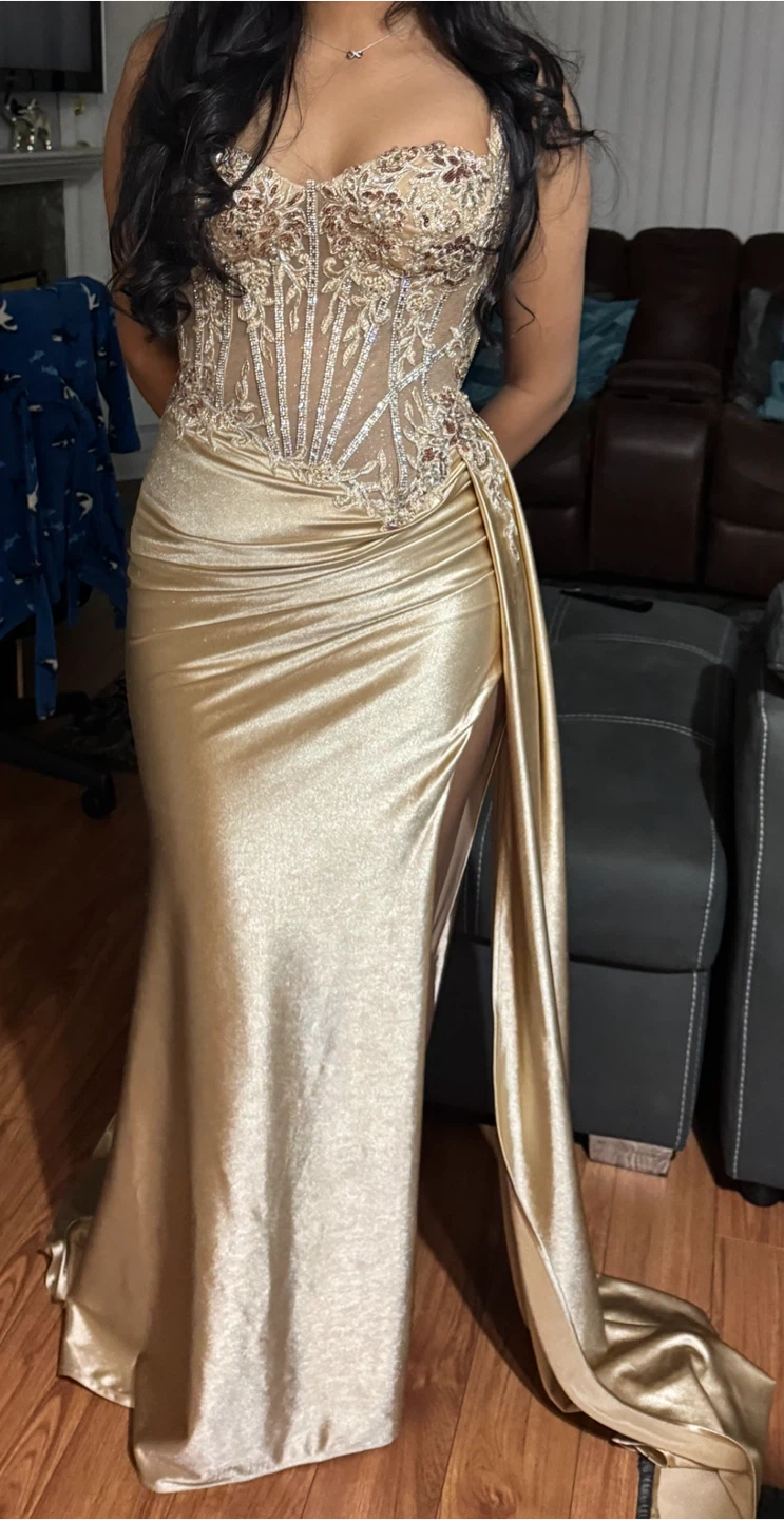 Gold Beaded Corset Prom Dress - photo 3