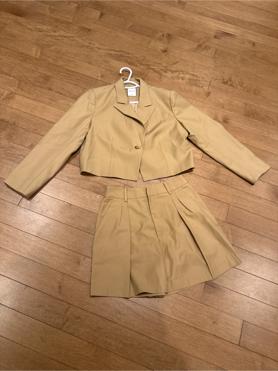 MOTF Tan Cropped Blazer and Pleated Shorts Set