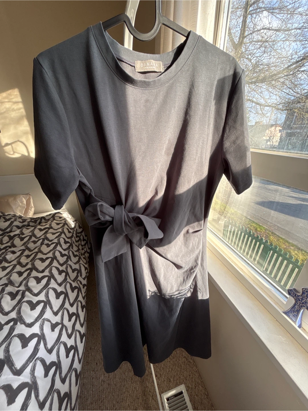 BANANA Grey Tie-Waist T-Shirt Dress