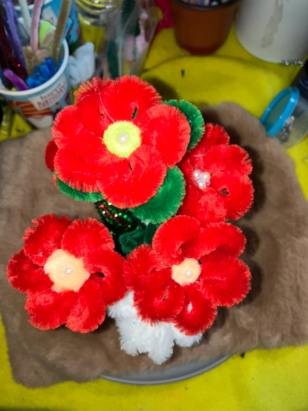 Handmade Pipe Cleaner Flowers in Pot - photo 3