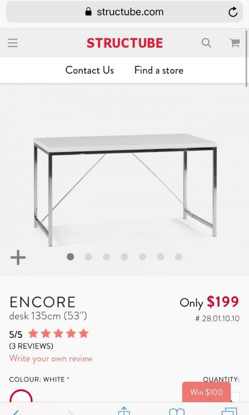 Structube Encore Desk - 135cm (53") - White