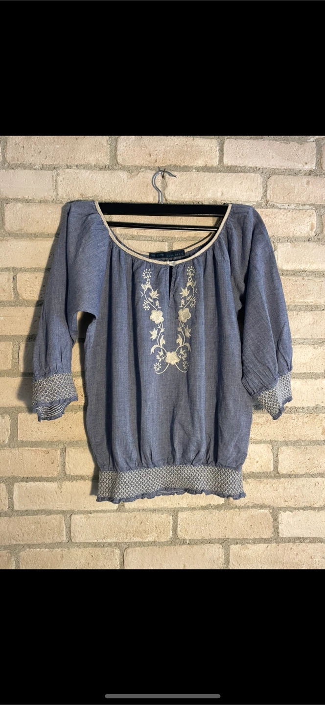 Zara Basic Blue Embroidered Top Size M - photo 2