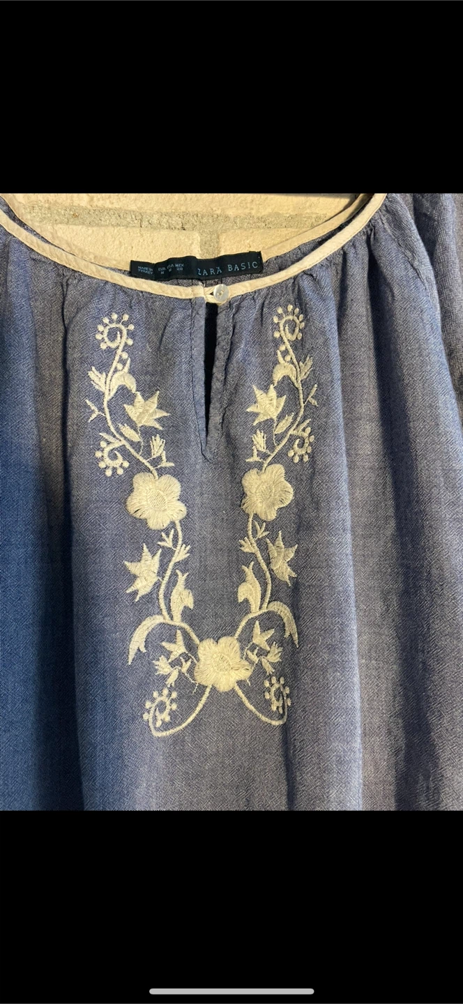 Zara Basic Blue Embroidered Top Size M - photo 3