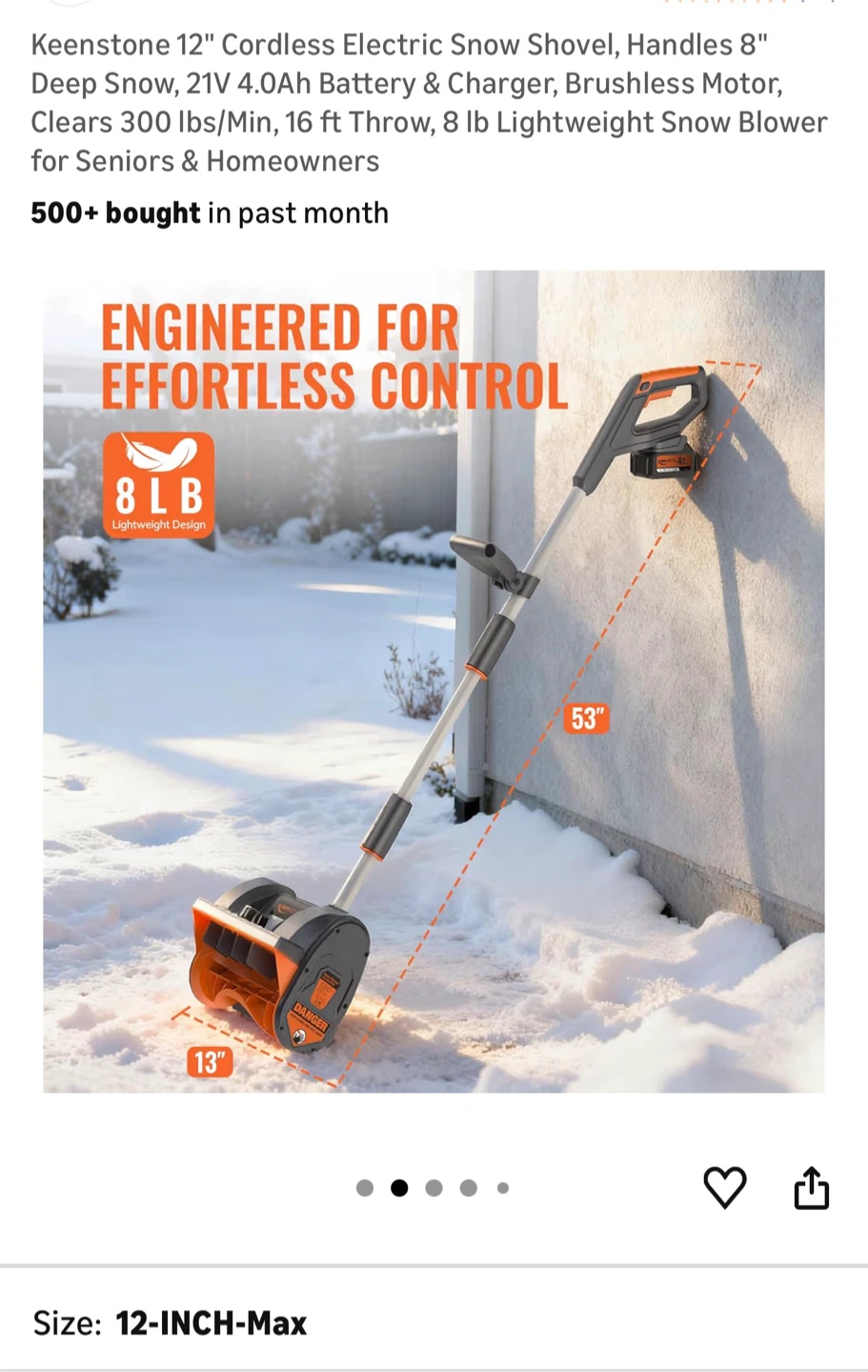 12" Cordless Electric Snow Shovel - photo 2