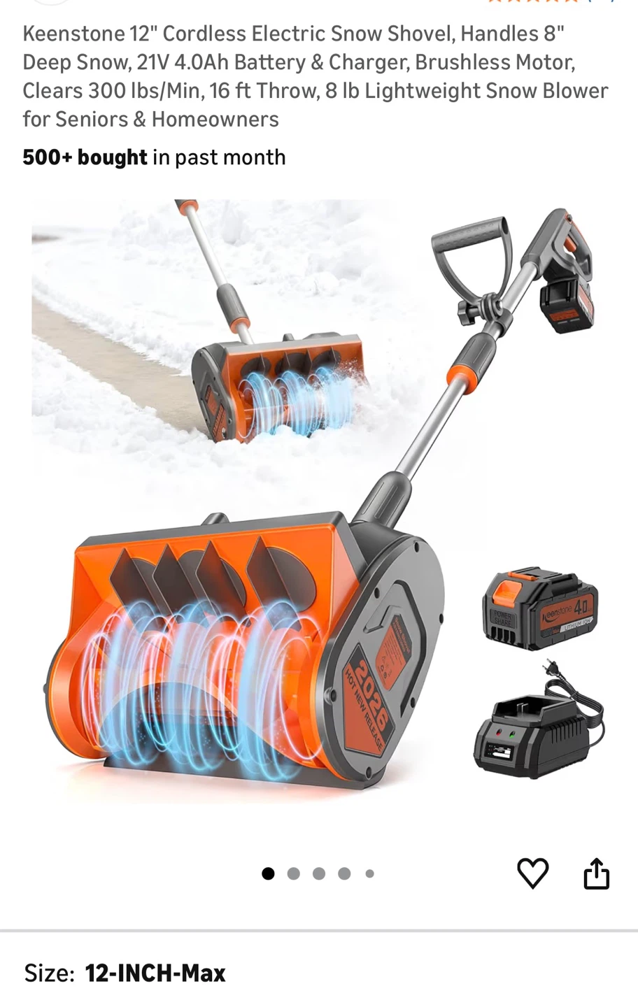 12" Cordless Electric Snow Shovel