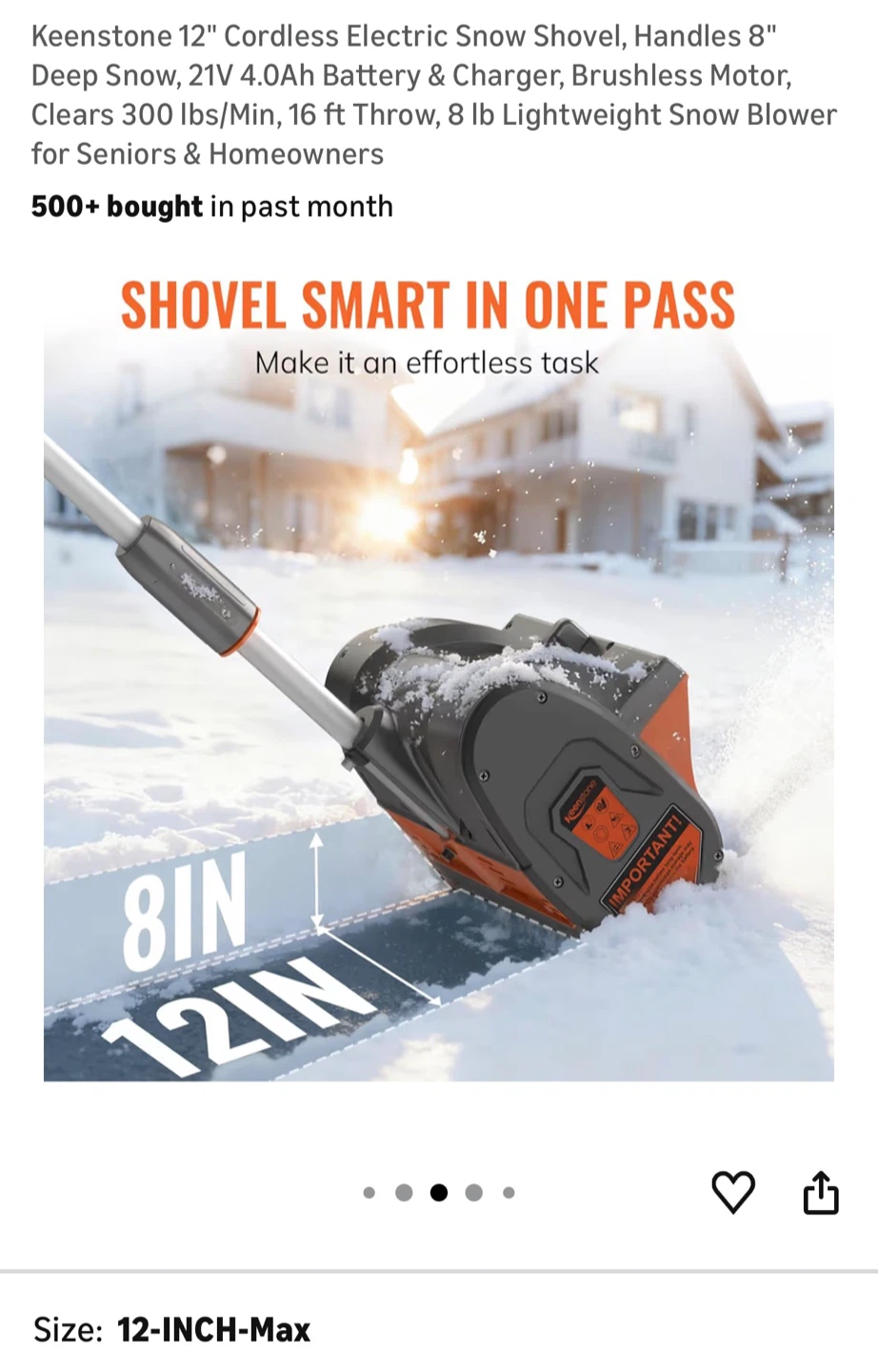 12" Cordless Electric Snow Shovel - photo 3