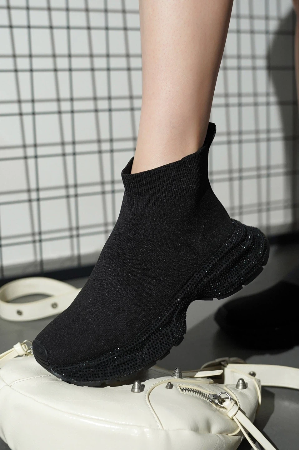 NEW! CAPE ROBBIN Lynelle Rhinestone Embellished Sock Sneakers