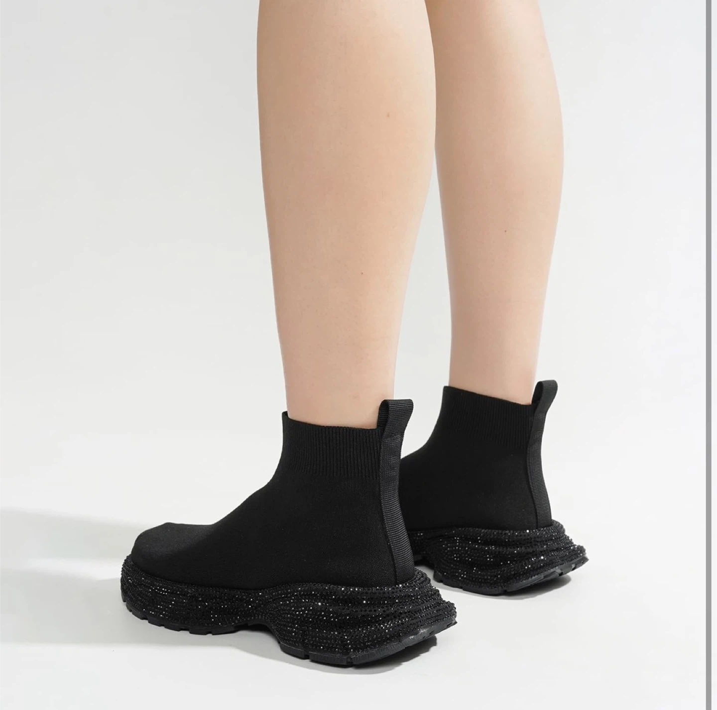 NEW! CAPE ROBBIN Lynelle Rhinestone Embellished Sock Sneakers - photo 5