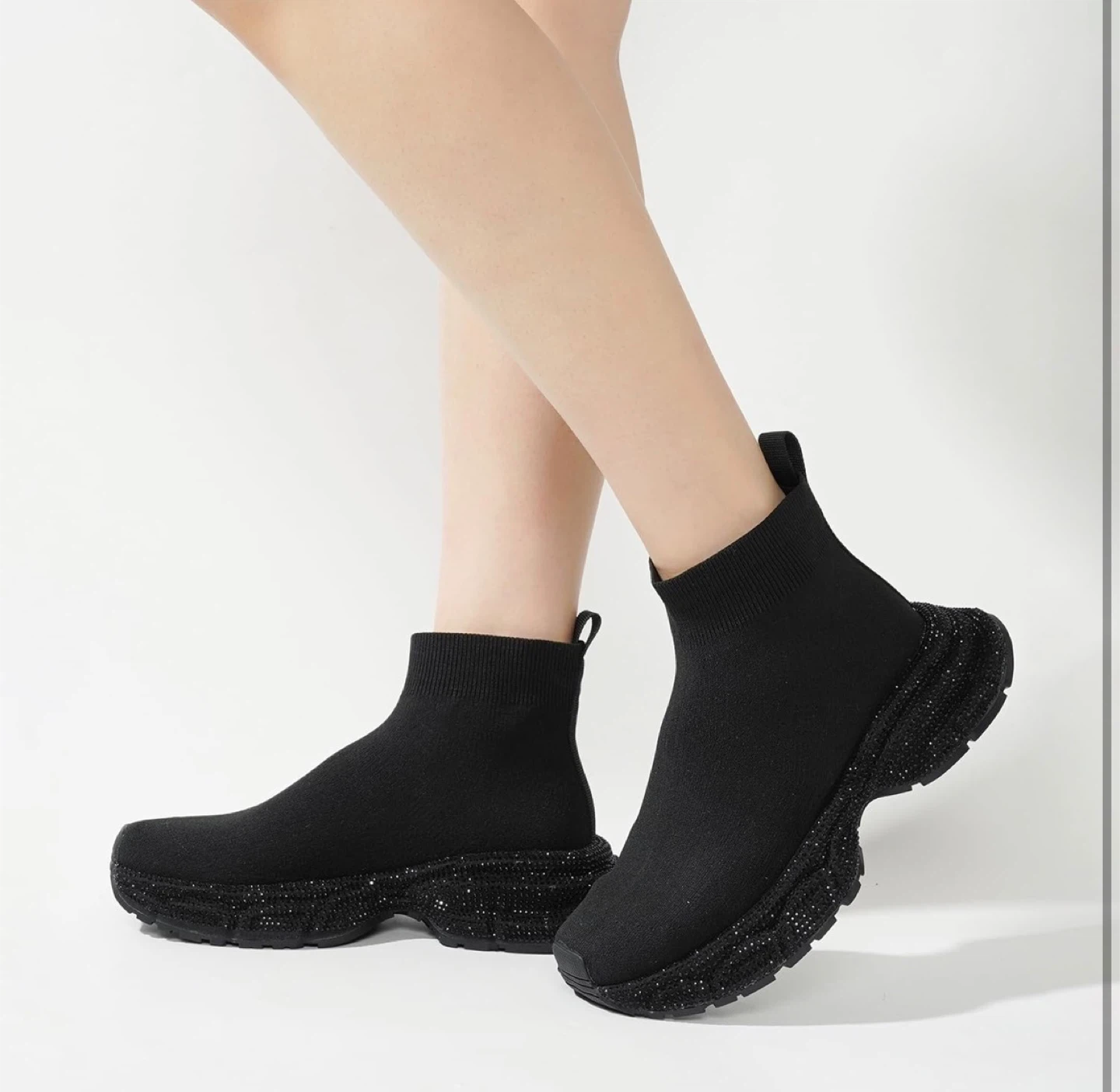 NEW! CAPE ROBBIN Lynelle Rhinestone Embellished Sock Sneakers - photo 3