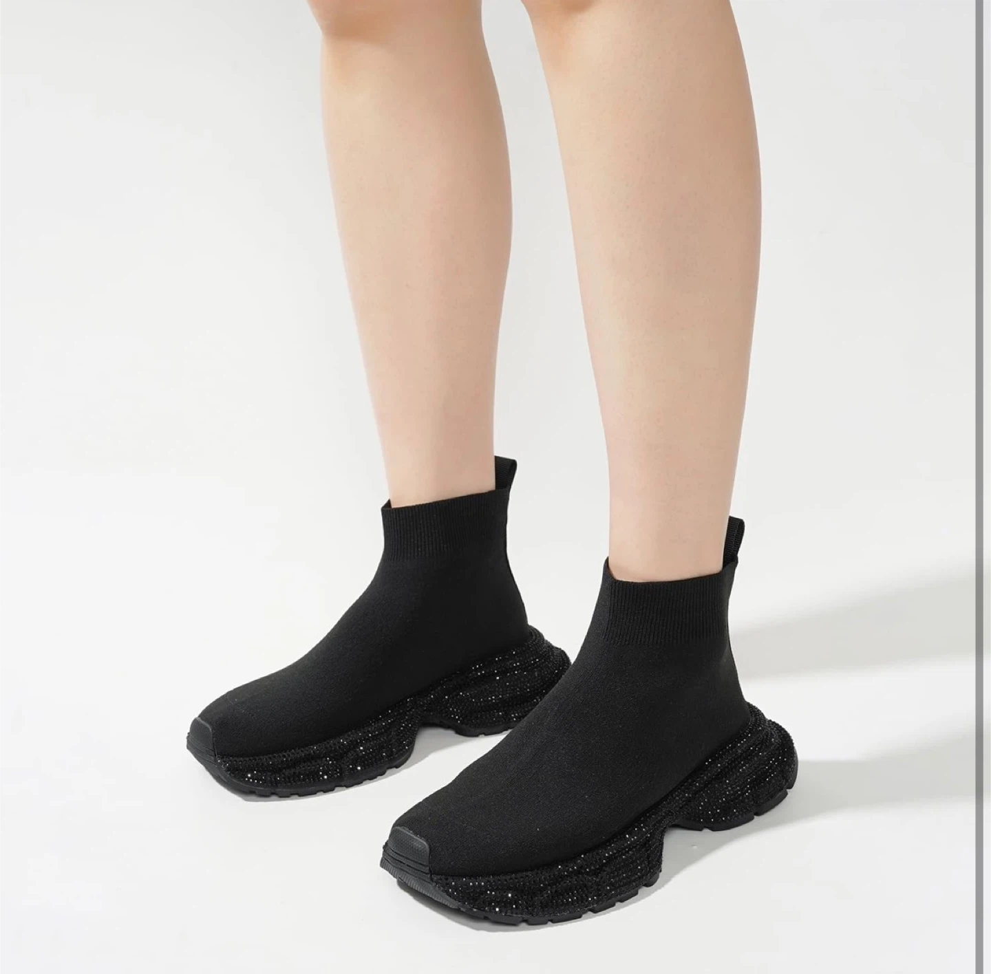 NEW! CAPE ROBBIN Lynelle Rhinestone Embellished Sock Sneakers - photo 4