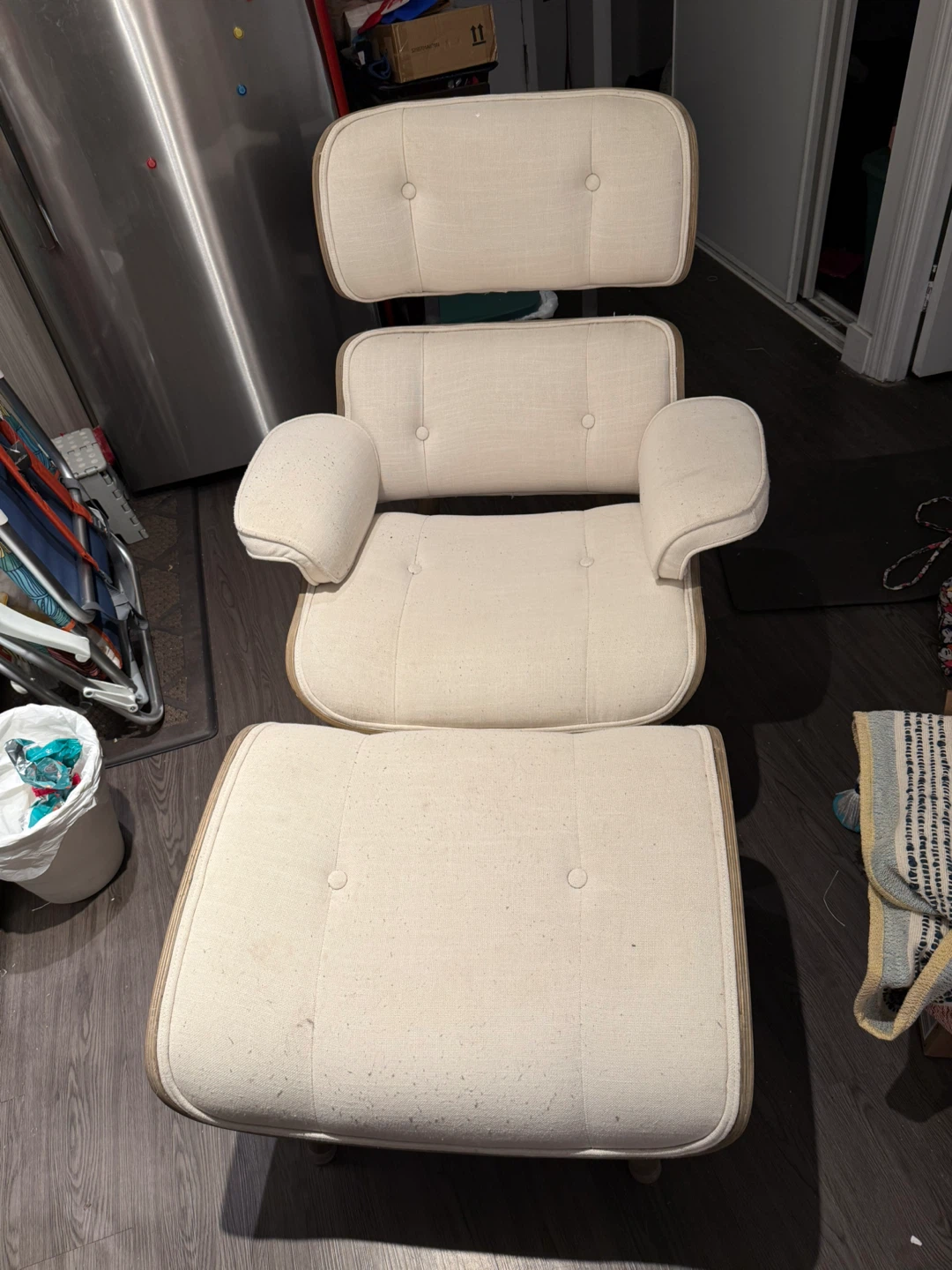 Structube Cream Lounge Chair with Ottoman