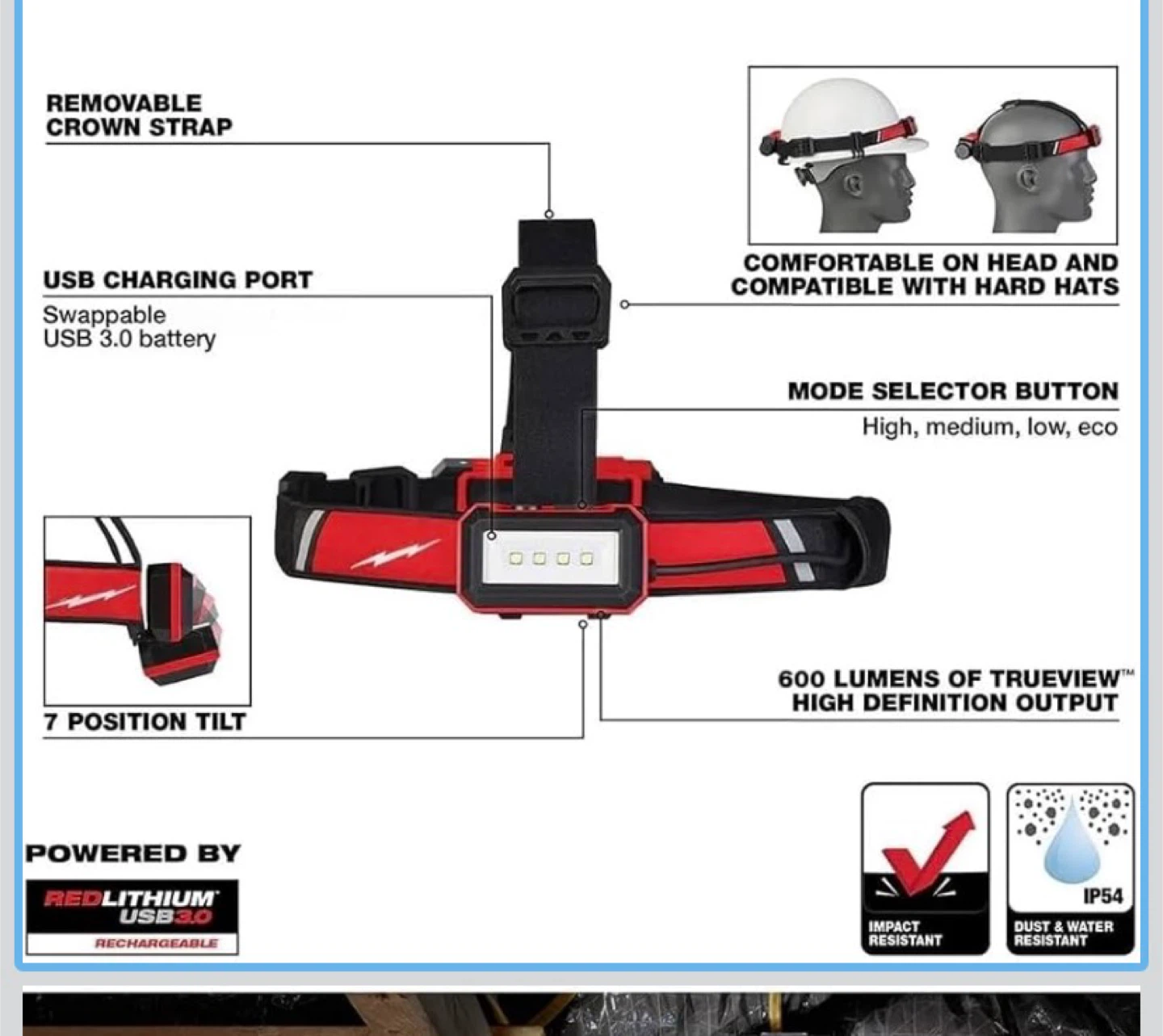 Luz para casco recargable tipo usb
