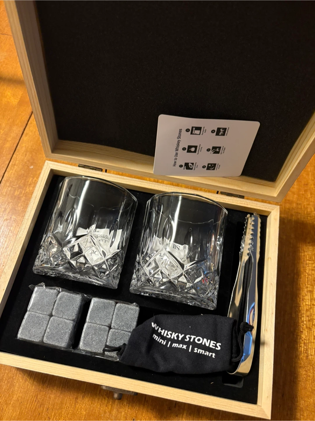 Vovzon Whiskey Stones Set with 2 Glasses and Tongs