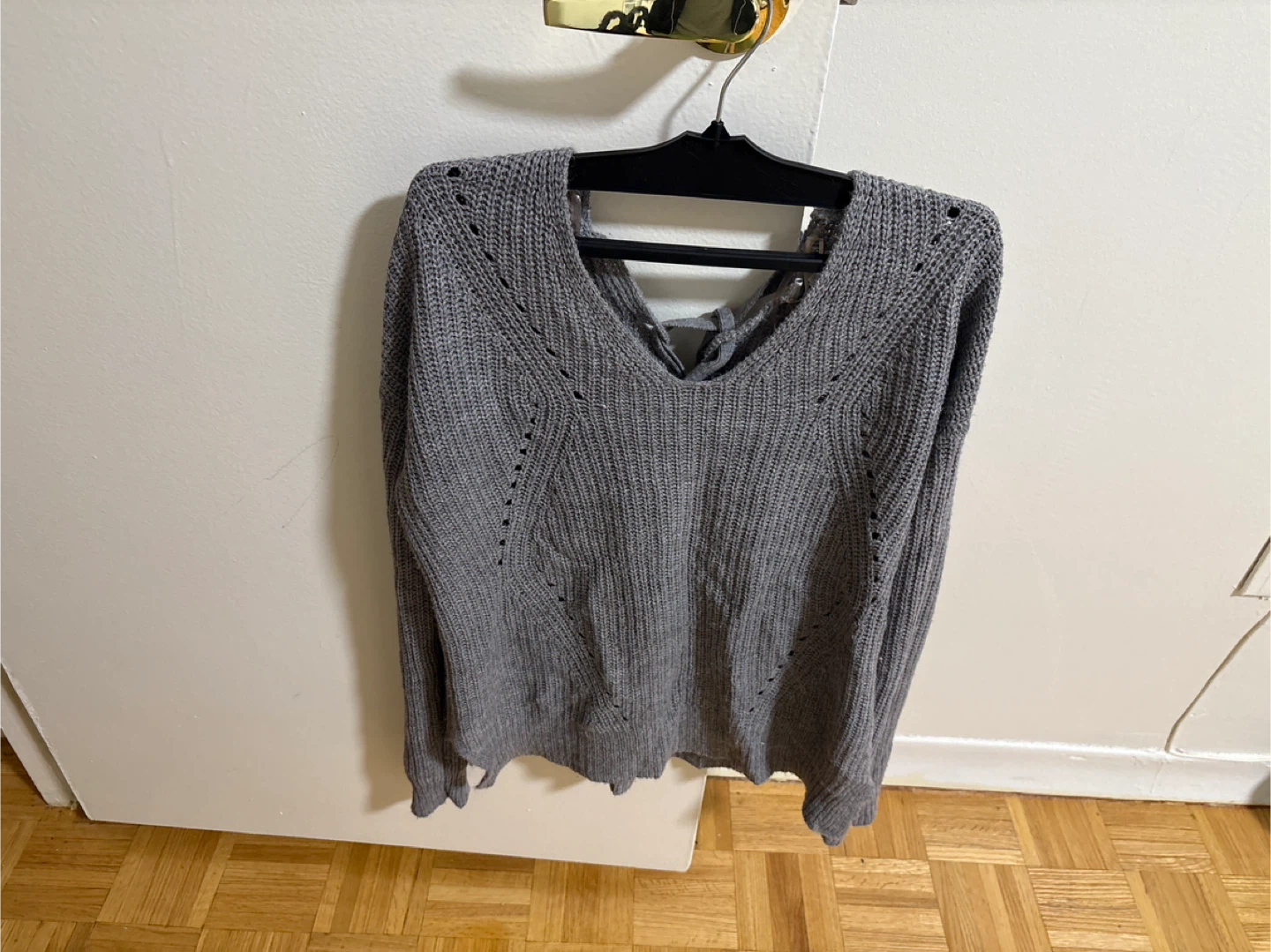 Grey Knit Sweater with Lace-Up Back