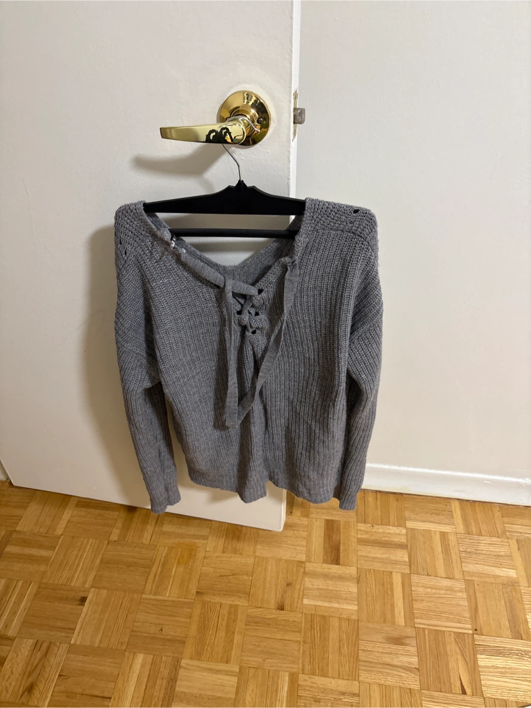 Grey Knit Sweater with Lace-Up Back - photo 2