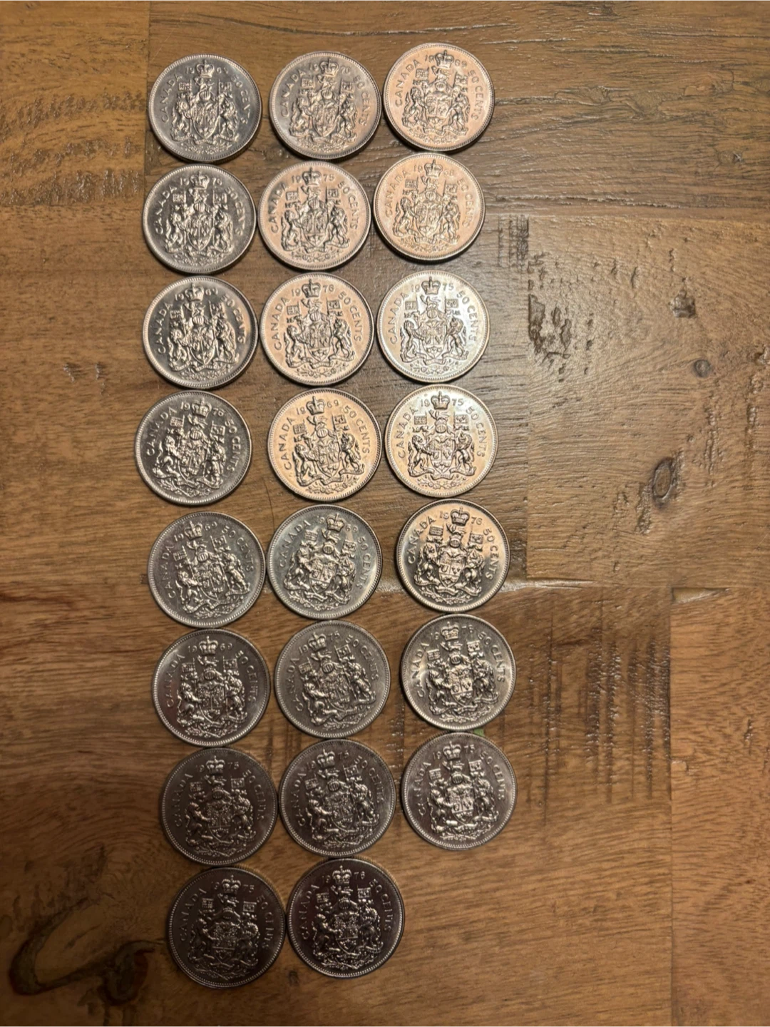 45 Canadian 50-Cent Coins (1968–1978) – Two Full Tubes