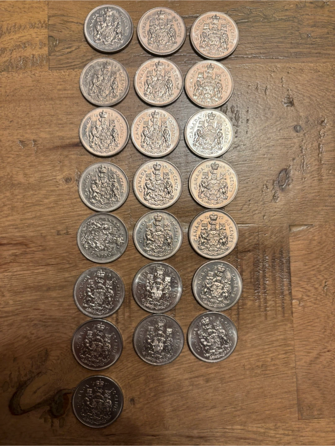 45 Canadian 50-Cent Coins (1968–1978) – Two Full Tubes - photo 2