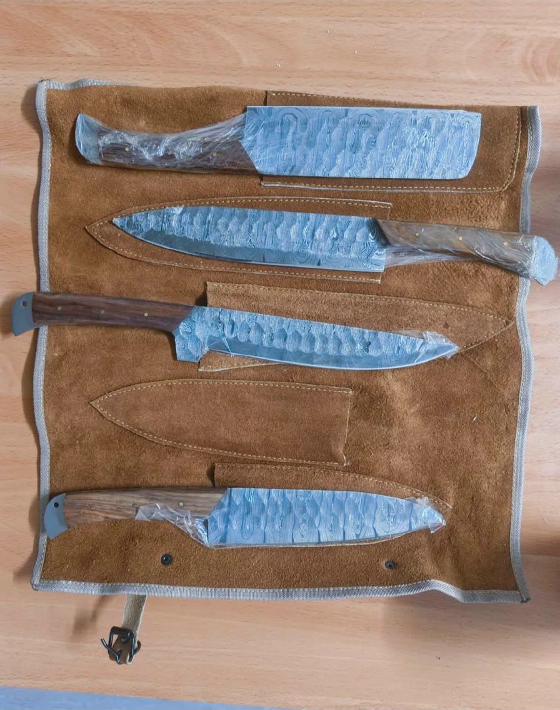 4-Piece Chef Knife Set with Leather Roll Bag