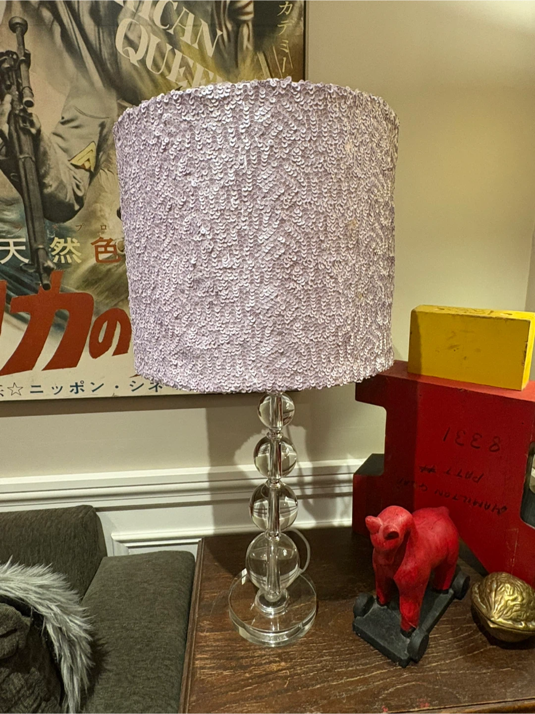 Lavender Sequin Lamp with Clear Crystal Base - photo 2