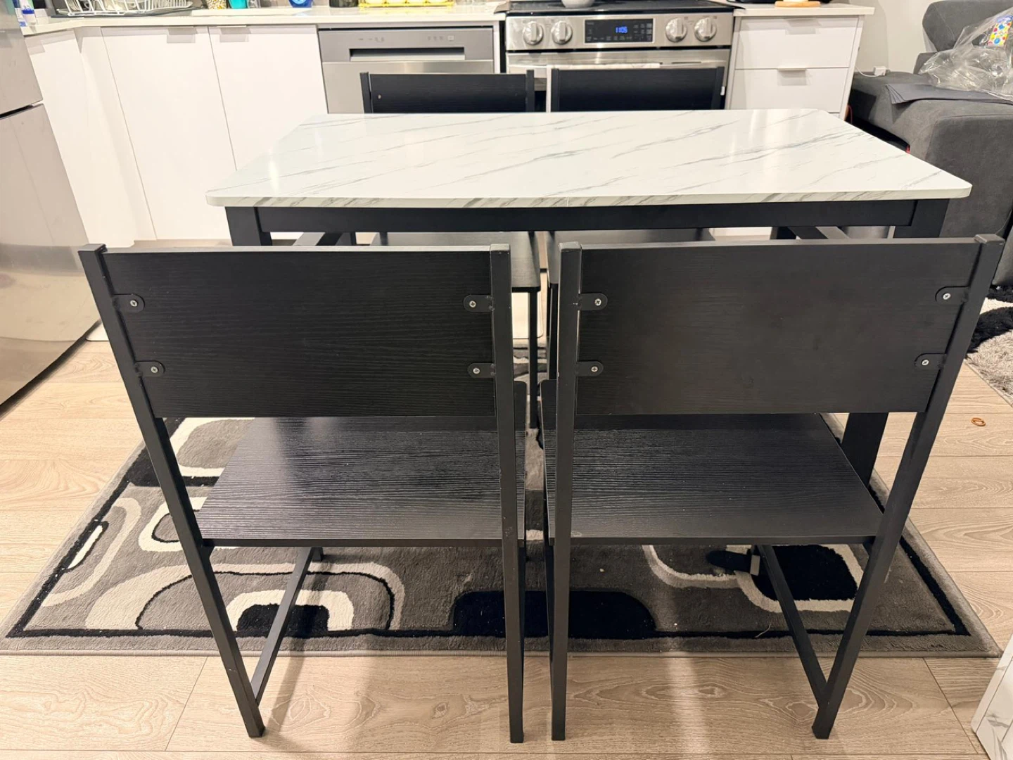 Marble Top Dining Set with 4 Black Chairs - photo 3