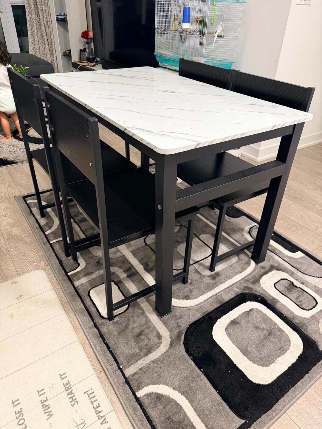 Marble Top Dining Set with 4 Black Chairs - photo 2