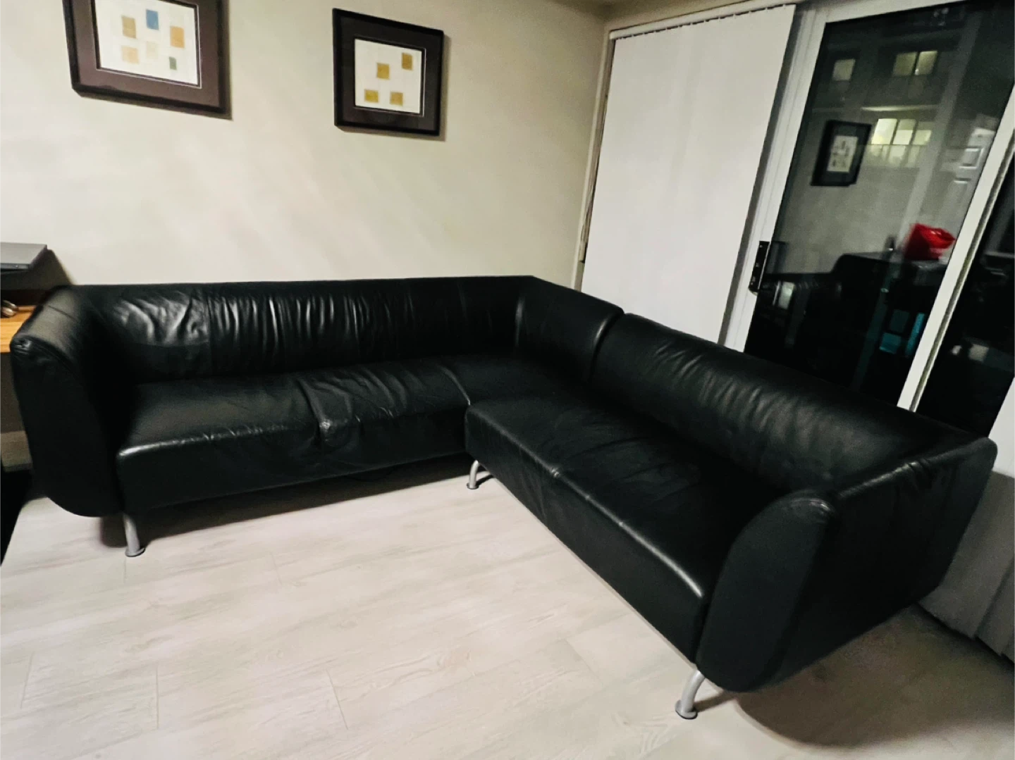 Black Leather Sectional Couch - photo 2