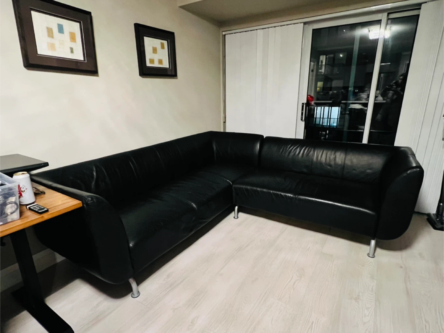 Black Leather Sectional Couch - photo 3