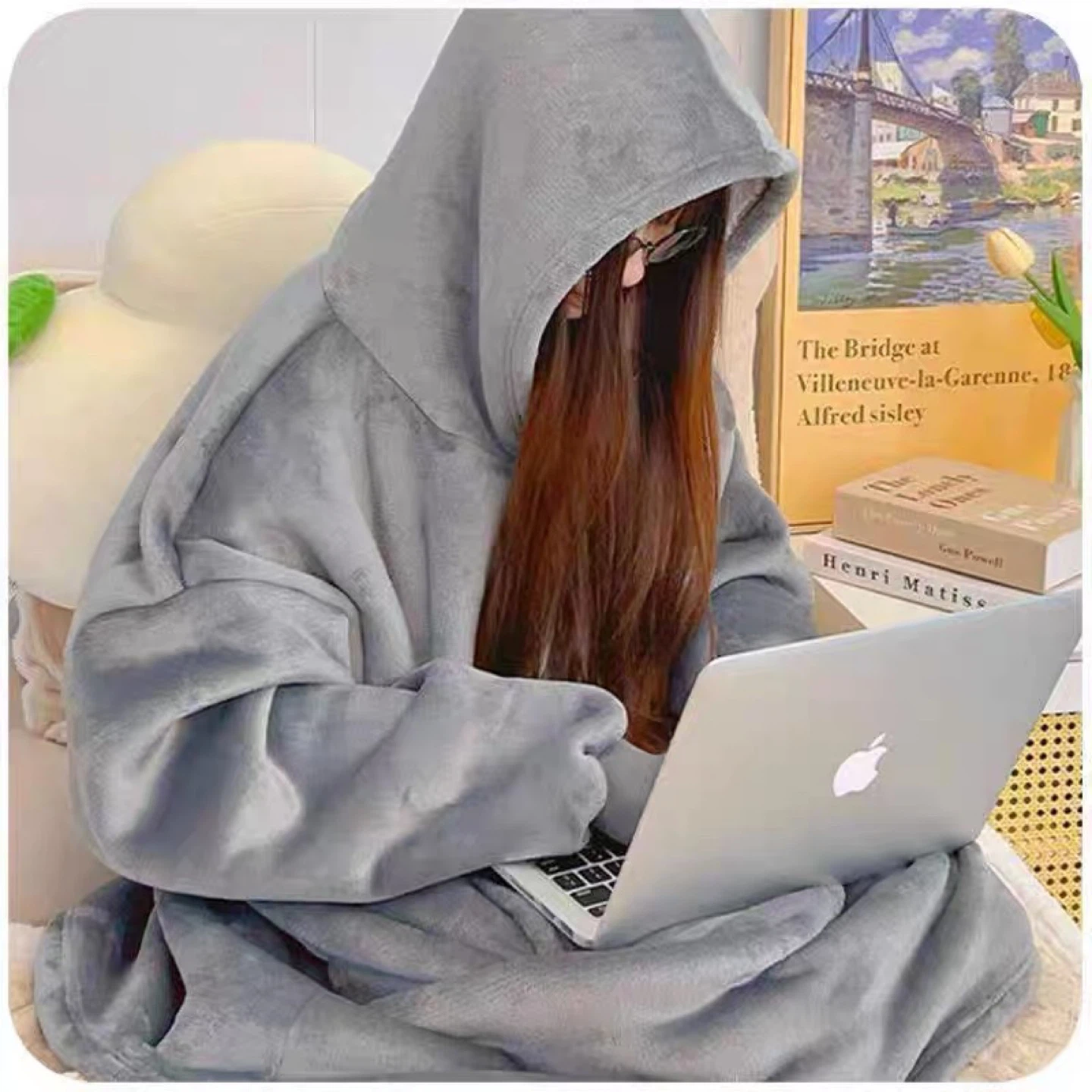Grey Hooded Blanket Sweatshirt