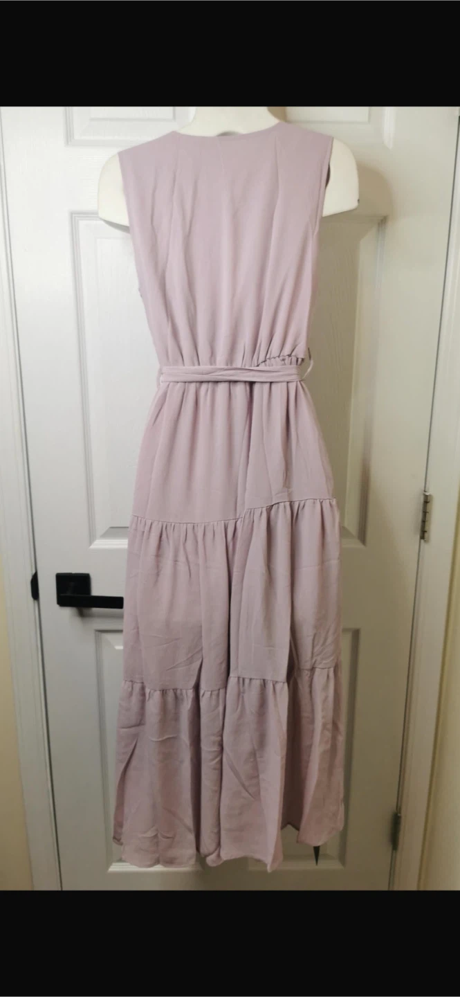 NEW! ZILCREMO Lilac Tiered Chiffon Midi Dress | V-Neck | Belted - photo 4