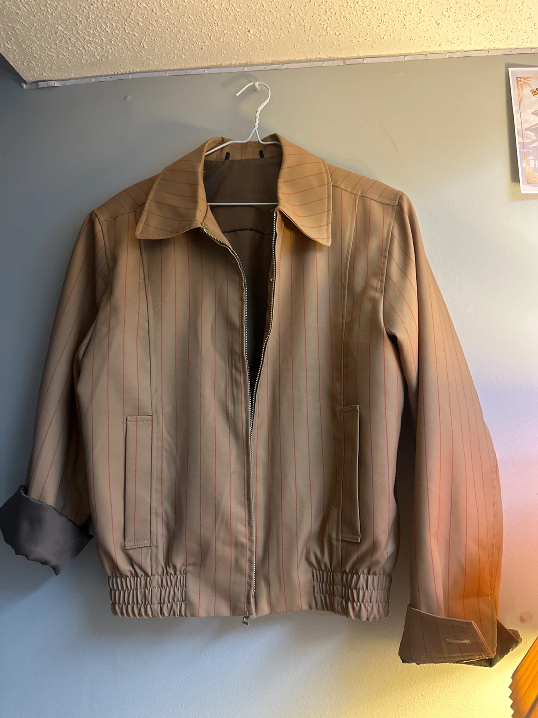 Tan Striped Bomber Jacket