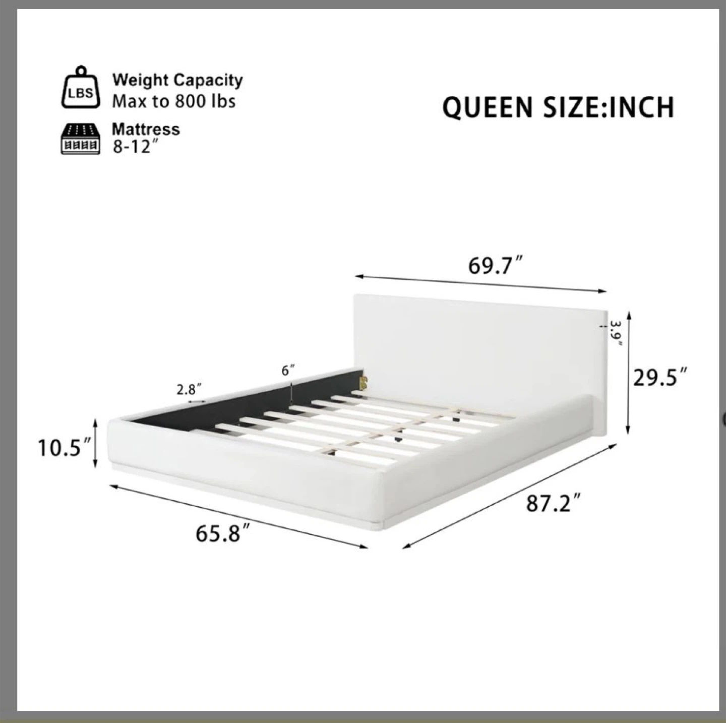 Queen Size White Platform Bed Frame - photo 2