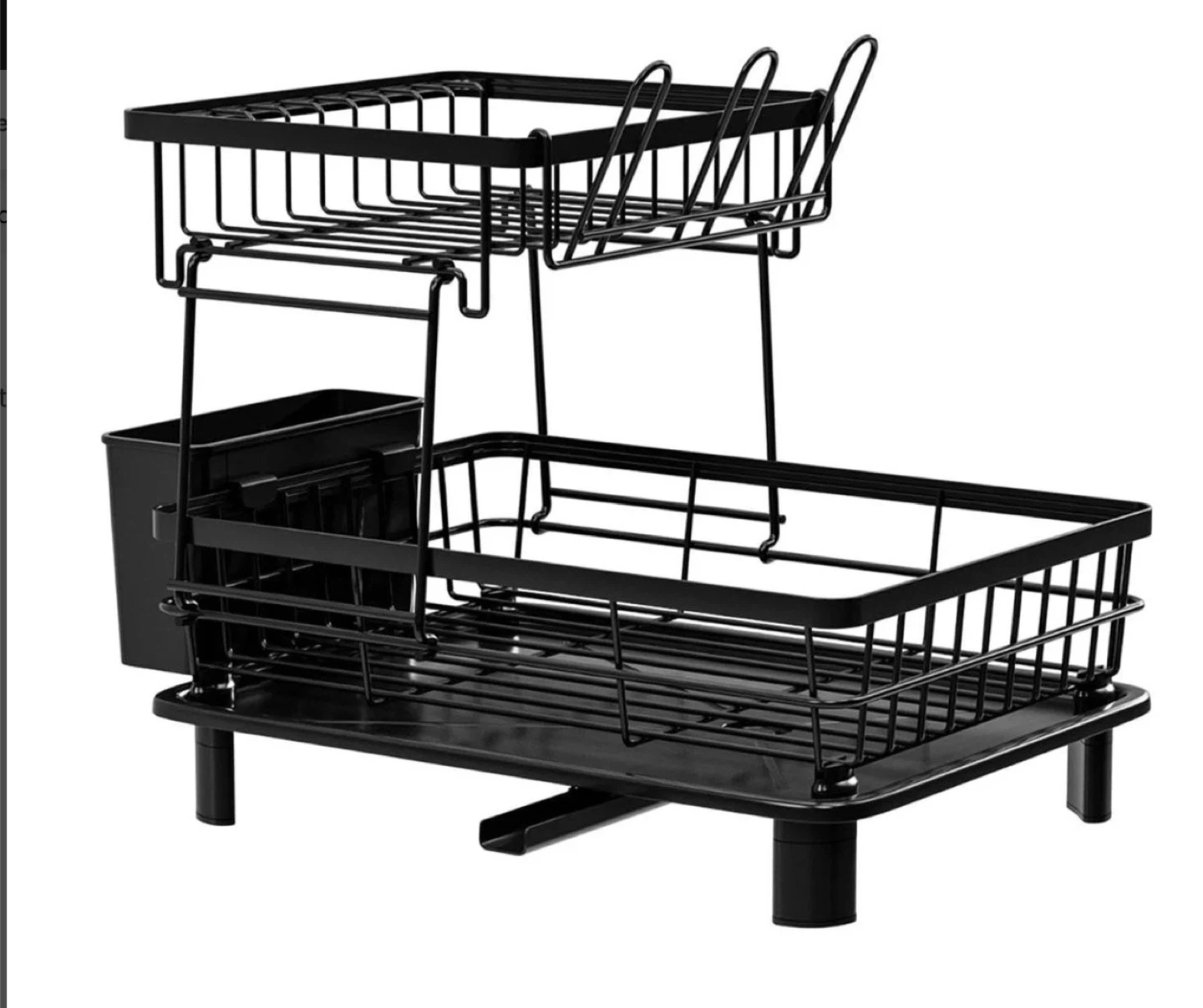 Black 2-Tier Dish Rack with Utensil Holder