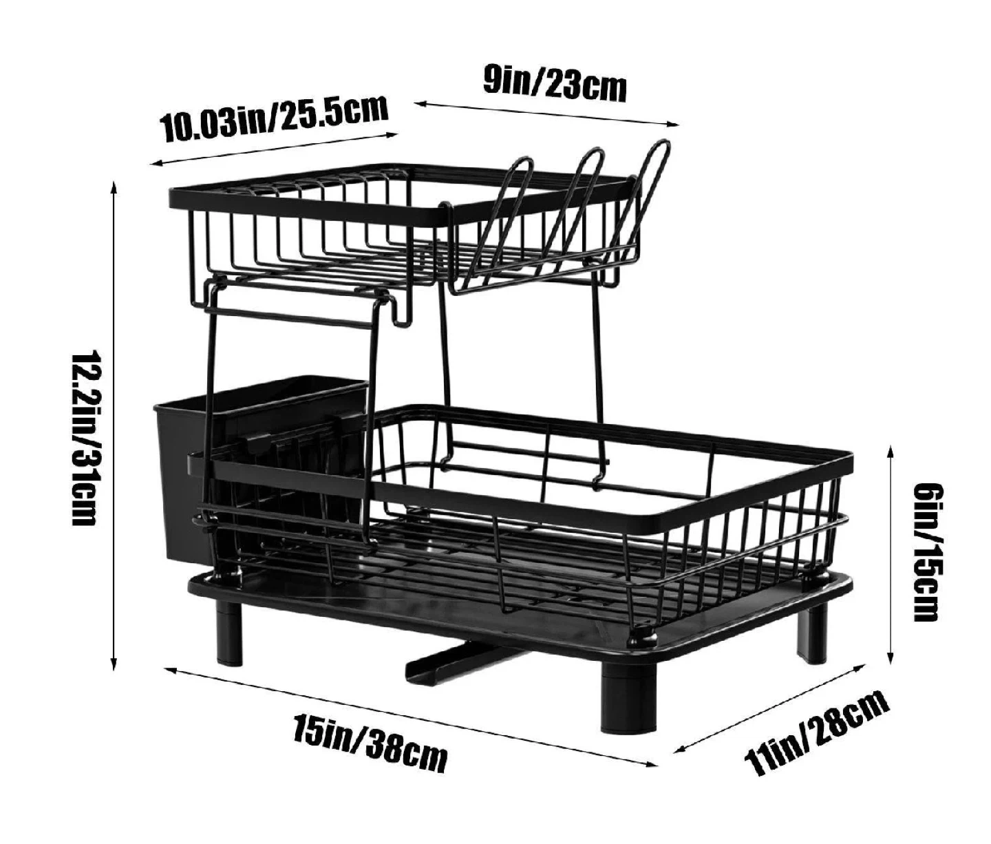 Black 2-Tier Dish Rack with Utensil Holder - photo 2