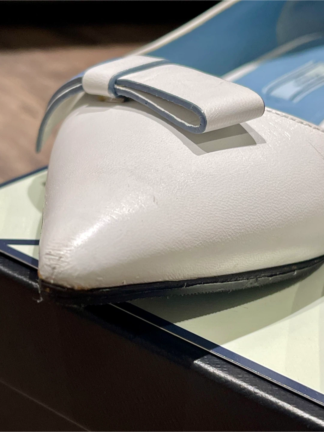 Prada Women's White Leather Pointed Toe Flats Size 36 - photo 5