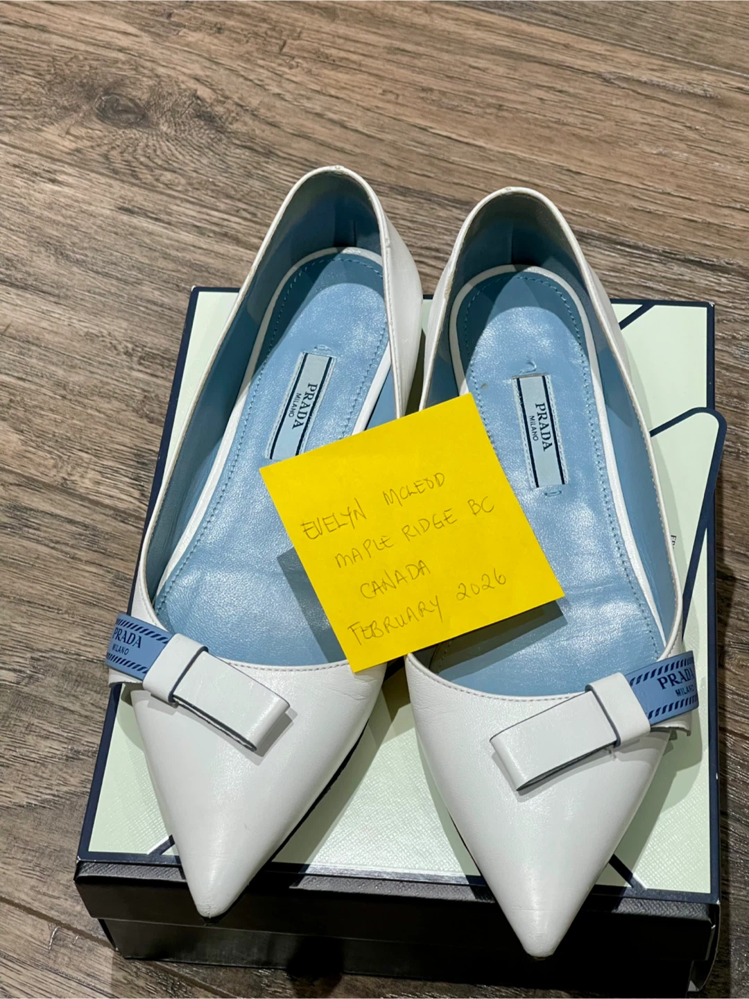 Prada Women's White Leather Pointed Toe Flats Size 36