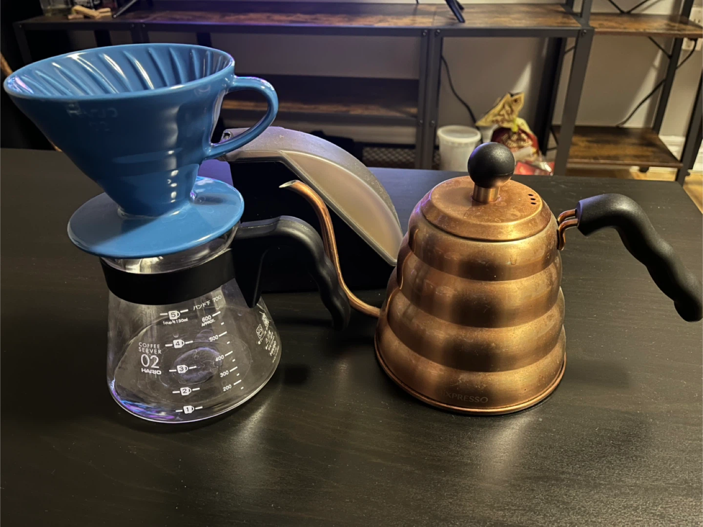 Hario Coffee Server and Copper Gooseneck Kettle
