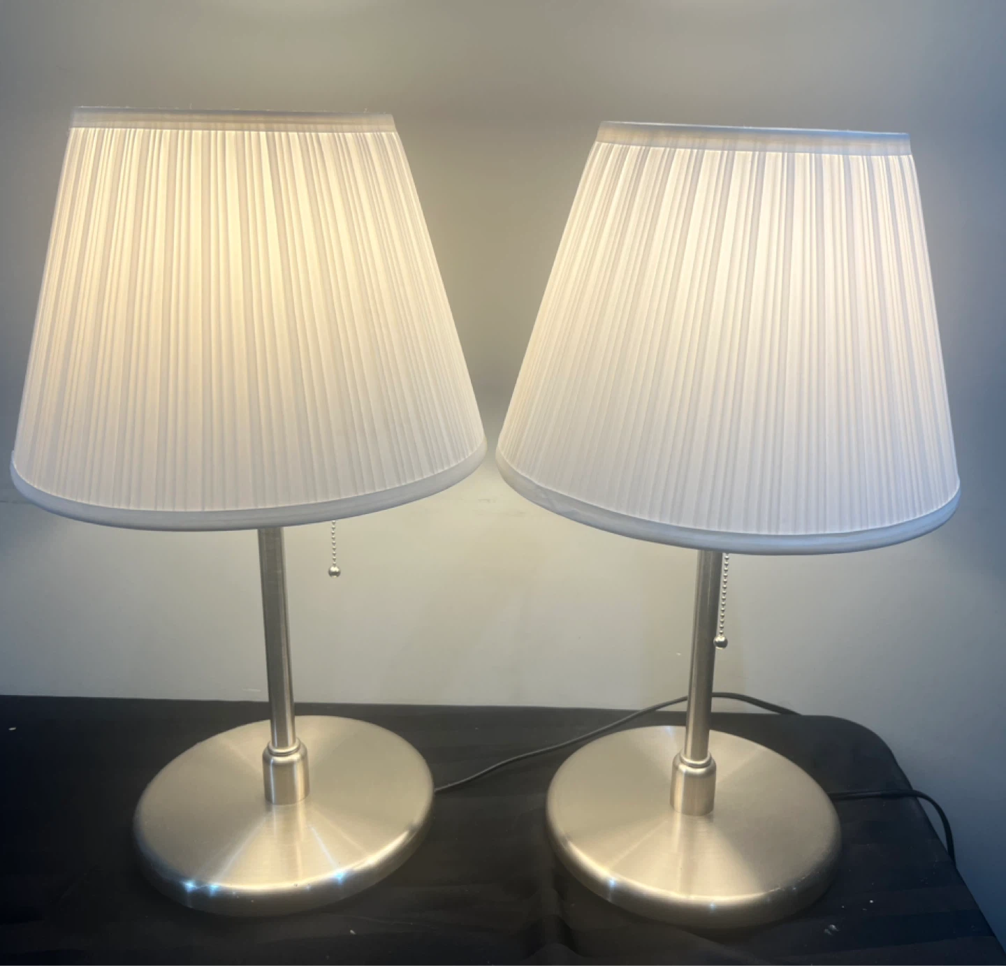 Pair of White Pleated Shade Table Lamps