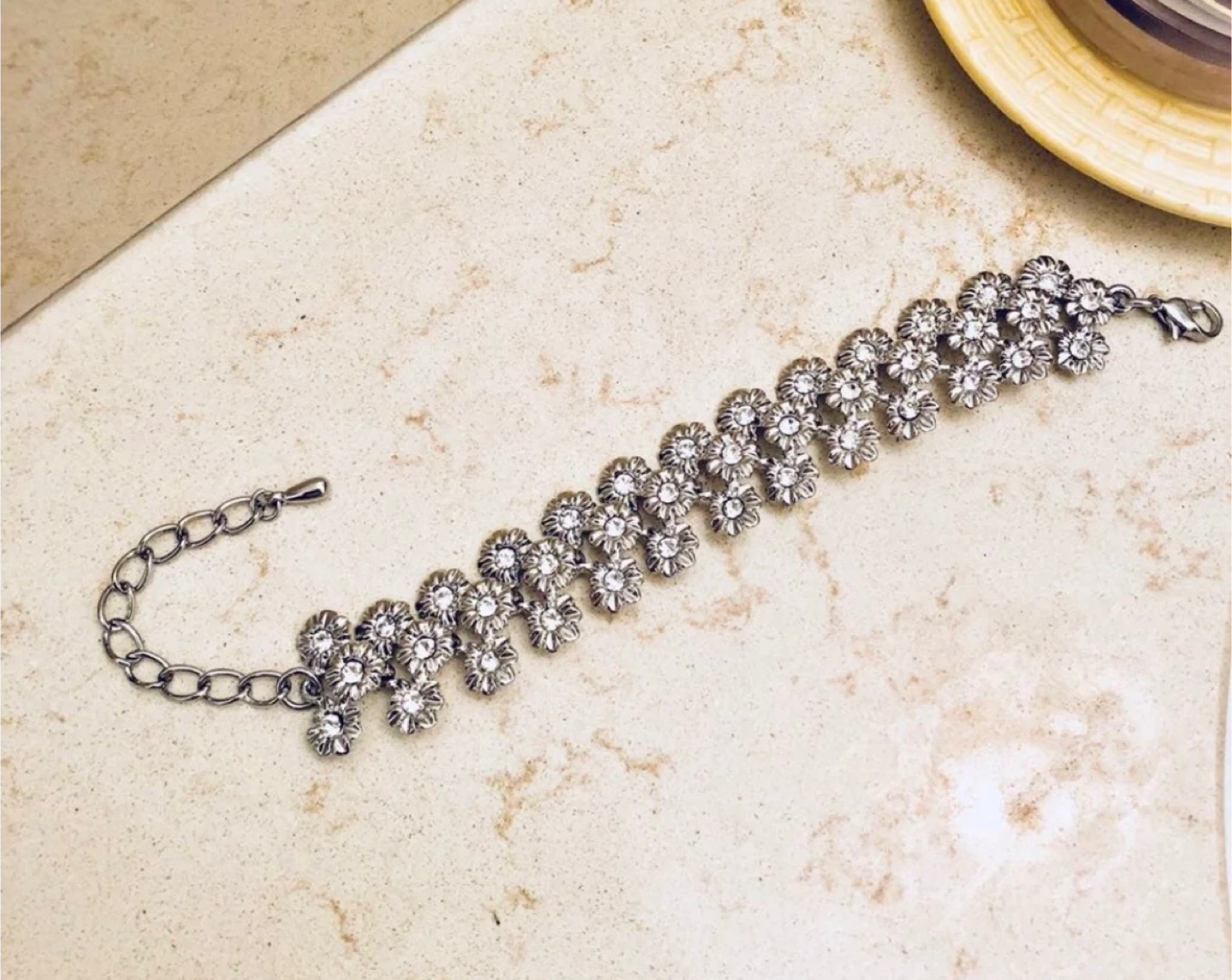 Silver Flower Crystal Charm Bracelet