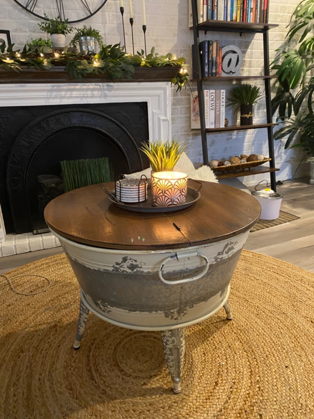 Farmhouse Galvanized Metal Coffee Table with Wooden Lid
