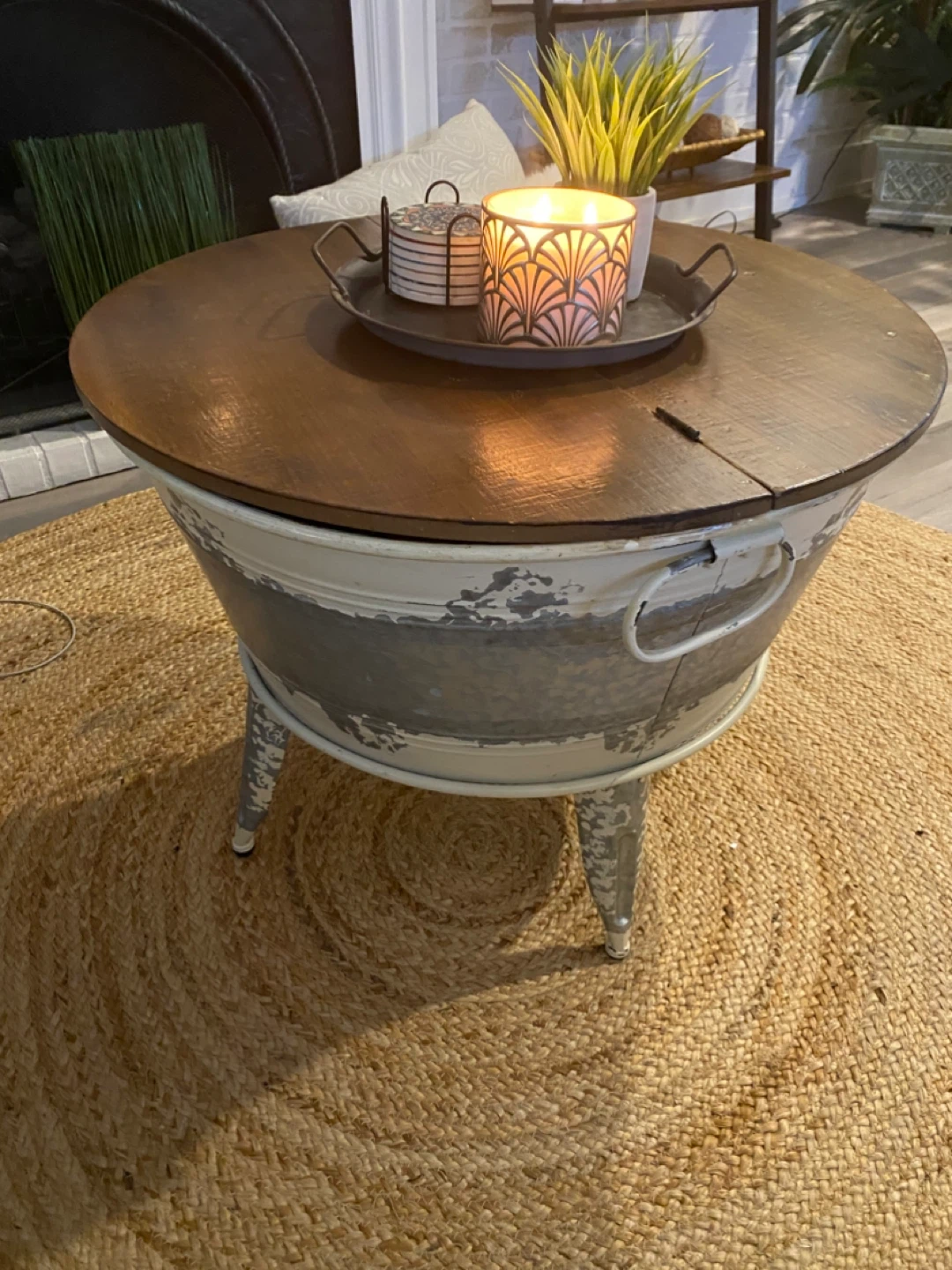 Farmhouse Galvanized Metal Coffee Table with Wooden Lid - photo 2